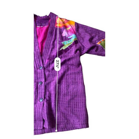 Jamie Womens Y2K Boutique Blazer Jacket Small Purple Silk Abstract Art Hippie Bo - Picture 7 of 8